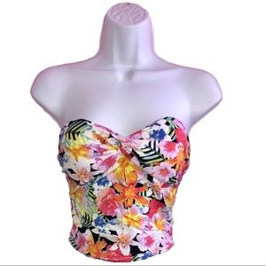 Tropical print padded cropped tube top small